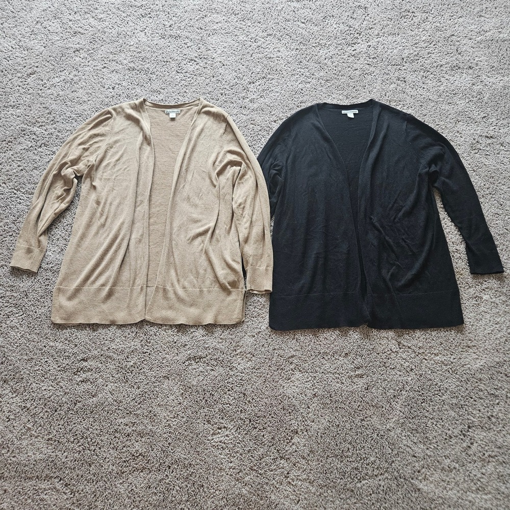 Amazon Essentials Cardigan Sweater Lot of 2 Size XL Black Tan Open Front Cotton